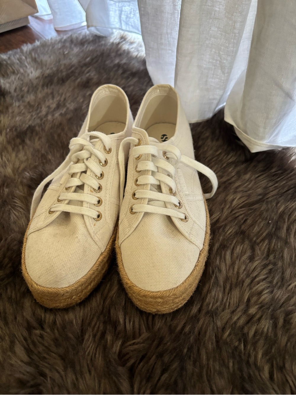 Superga Cream Canvas Espadrille Lace-Up Sneakers